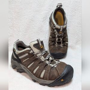 KEEN Women's Steel Toe Brown Flint Ankle Boots Work Safety Slip Resistant, US 9